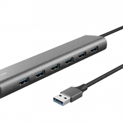Hub USB/Concentrador - Trust Halyx, 7 puertos en 1, Para portátil o Macbook, 5 Gbit/s, Gris