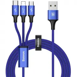 Baseus Cable USB-A a USB Tipo-C + Micro USB + Ligthing 1.2m Azul