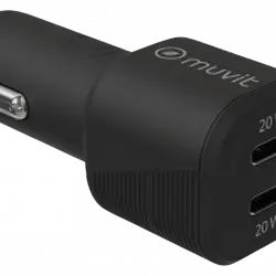 Cargador USB para coche - muvit MCDCC0012, 2x USB-C, 20W, Negro