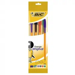 Bic Orange Original Pack 4 Bolígrafos Punta Fina 0.8mm Colores Surtidos