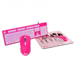 Krom Kandy Licencia Oficial Barbie Pack Teclado + Ratón Óptico 6400 DPI + Alfombrilla Rosa/Blanco