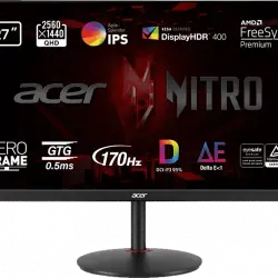 Monitor gaming - Acer Nitro XV272URV, 27" LED IPS WQHD, 1 ms, 170Hz, 2 x HDMI(2.0) + DP(1.2) 2x Altavoces 2W, FreeSync Premium, Negro