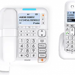 Teléfono - Alcatel XL785 COMBO, Inalámbrico y con cable, Contestador, Bloqueo de llamadas, Agenda 100 contactos, Manos libres, Audio-Boost, Blanco