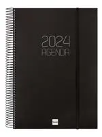 Agenda anual 2024 Finocam A4 Opaque E40 día por página Negro
