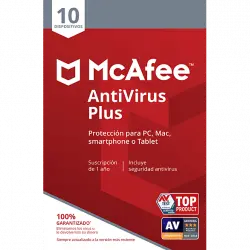 Antivirus - McAfee Plus, Suscrip. 1 año, 10 Dispositivos (Formato Físico)