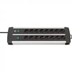 Brennenstuhl Premium-Alu-Line Regleta Enchufes con 16 Tomas e Interruptor Iluminado 3m Negro/Plata