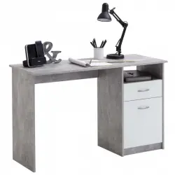 FMD Escritorio con 1 Cajón 123x50x76.5cm Hormigón/Blanco