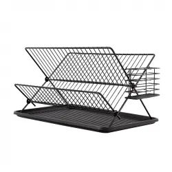 Escurridor de platos COSYLIFE plegable metal negro + bandeja