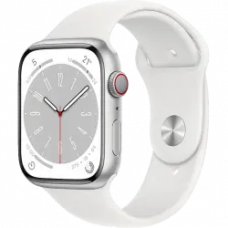 APPLE Watch Series 8 (2022), GPS+CELL, 45 mm, Caja de aluminio, Vidrio delantero Ion-X, Correa deportiva Silver