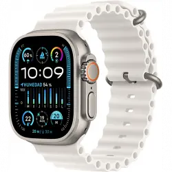 Apple Watch Ultra 2 (2023), GPS + Cellular, 49 mm, Caja de titanio, Gesto doble toque, Correa Ocean Band color Blanco