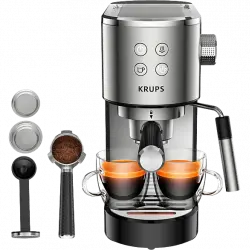 Cafetera express - Krups Virtuoso XP442, 1400 W, 15 Bar, 1.1 L, Thermoblock, Compatible cápsulas blandas té e infusiones, Apagado autom., Acero Inox.