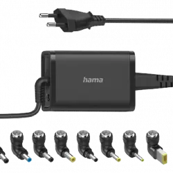 Cargador universal - Hama 00200001, 7 adaptadores, Voltaje de entrada 100 240 V, potencia 45W, Negro