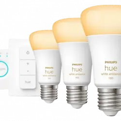 Kit de iluminación - Philips Hue inicio E27, 8W, Luz Blanca Fría a Cálida,3 bombillas LED + Interruptor Bridge