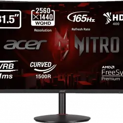Monitor gaming - Acer Nitro XZ322QUS, 31.5" LED WQHD Curvo, 8 ms, 165 Hz, 2 x HDMI(2.0) + DP(1.2) Altavoces 3W, FreeSync Premium, Negro