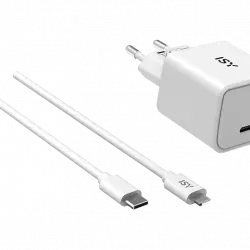 Cargador - ISY IWC 2501, Lightning-USB C, 20W, 1m, Blanco