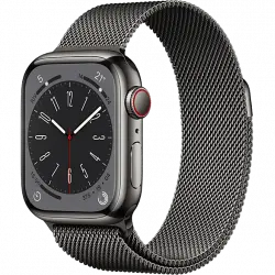 Apple Watch Series 8 (2022), GPS+CELL, 41 mm, Caja de acero inoxidable, Vidrio delantero Ion-X, Correa milanese loop grafito