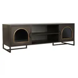 Mueble De Tv Dkd Home Decor Negro Cristal Metal (150 X 50 X 45 Cm)