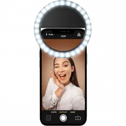 Aro de luz - CellularLine Selfie Ring Pocket, 3 modos luz, Negro