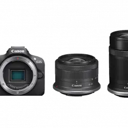 Cámara EVIL - Canon EOS R100/RF-S 18-45MMIS STM + RF-S 55-210MMF5-7.1, CMOS AF de Doble píxel, 24.1 megapixel, Video 4K, Wi-Fi, Negro