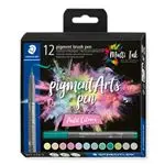 Estuche con 12 rotuladores STAEDTLER Pigment Arts con punta pincel colores pastel