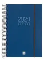Agenda anual 2024 Finocam A5 Opaque E11 día por página Azul catalán