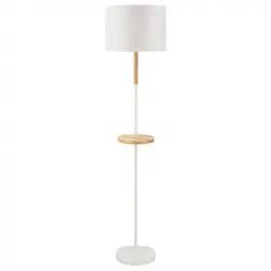 Homcom Lámpara De Pie Con Estante De Madera Pantalla De Tela Casquillo E27 40w