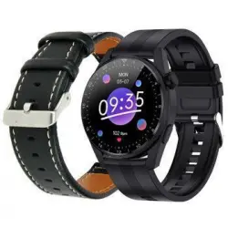 Smartwatch Rubicon Negro Con Seguimiento Salud, Correa Cuero + Correa Silicona