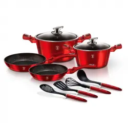 Berlinger Haus Burgundy Batería Cocina Inducción 10 Piezas, Antiadherente Sin Pfoa, Aluminio Rojo