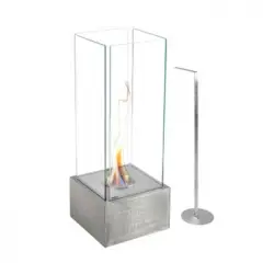 Biochimenea De Suelo Kekai Kilimanjaro 25x25x65 Cm Quemador De Acero Inoxidable, Paredes De Vidrio Templado Y Extintor Manual