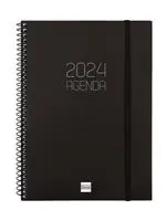 Agenda anual 2024 Finocam A5 Opaque E10 semana vista horizontal Negro