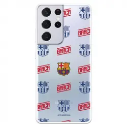 Funda Licencia Oficial FC Barcelona Escudo Patrón Rojo y Azul Transparente para Samsung Galaxy S21 Ultra