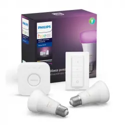 Philips Hue White and Color Kit 2 Bombillas Inteligentes LED E27 9W + Puente + Mando
