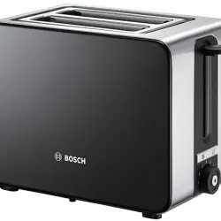 Tostadora - Bosch TAT7203, 1050W, 2 Rebanadas, 6 Posiciones, Descongelación, Negro