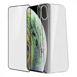 Avizar Funda de Silicona Transparente + Cristal Templado con Bordes Negros para Apple iPhone XS Max