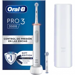 Cepillo eléctrico - Oral-B Pro 3 3500, Estuche de viaje, Sensor presión, 2 Recambios, Blanco