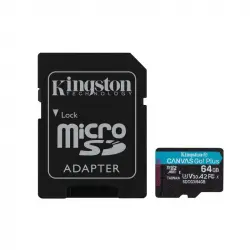 Kingston Canvas Go Plus MicroSDXC 64GB UHS-I U3 V30 Clase 10 + Adaptador SD