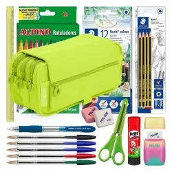 Colepack 2022 - Estuche Triple De 3 Cremalleras Con Material Escolar Incluido. Flúor