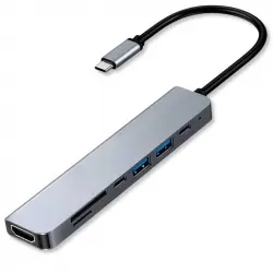 OcioDual Cable Adaptador 7 en 1 USB Tipo C 3.1 Plata USB A Lector Micro SD HDTV para PC