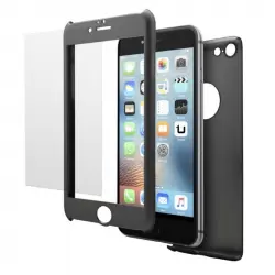 Unotec Pack Full Protect Negro con Funda Total Cover y Cristal Templado para iPhone 6 / 6s Plus