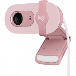 Webcam - Logitech Brio 100, Iluminación automática, Full HD 1080p, USB, Micrófono omnidireccional integrado, Tapa de privacidad, PC-Mac, Rosa