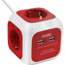 Extrastar PowerCube Base 4 Tomas + 2 USB Roja