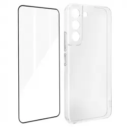 Avizar Pack Funda Silicona Transparente + Cristal Templado Borde Negro para Samsung Galaxy S22 Plus