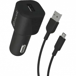 Cargador USB para coche - Muvit MCPAK0016, USB-A, MicroUSB, Universal, 12W, 2.4A, Negro