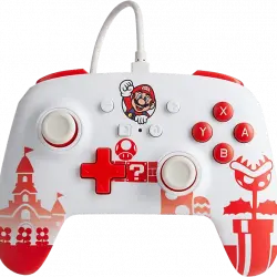 Mando - PowerA Mario Wired Controller, Para Nintendo Switch, Cable USB, Ergonómico, Blanco y Rojo
