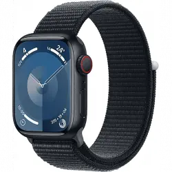 Apple Watch Series 9 (2023), GPS+CELL, 41 mm, Gesto de doble toque, Caja aluminio medianoche, Correa Sport Loop medianoche