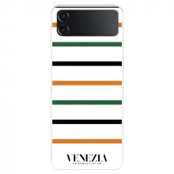 Funda Para Samsung Galaxy Z Flip4 Del Venezia Football Club Fondo Blanco Rayas - Licencia Oficial Venezia Football Club