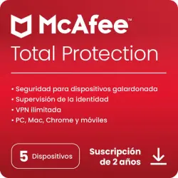 McAfee Total Protection 5 Dispositivos 2 Años Licencia Digital