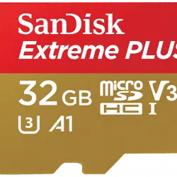 Tarjeta Micro SDHC - SanDisk Extreme PLUS, 32 GB, 100 MB/s, U3, V30, A1, C10, 4K UHD, Ideal Android, Rojo