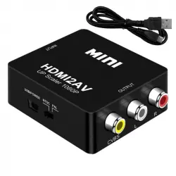 OcioDual Convertidor de Señal HDTV a AV RCA Adaptador Conversor Audio Vídeo Negro