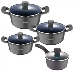 3 Claveles Batería de Cocina 3 Cacerolas con Tapa y Cazo en Aluminio Fundido